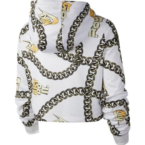 NWT Nike White Icon Clash Cropped Oversized Chain Print Hoodie - Picture 5 of 5